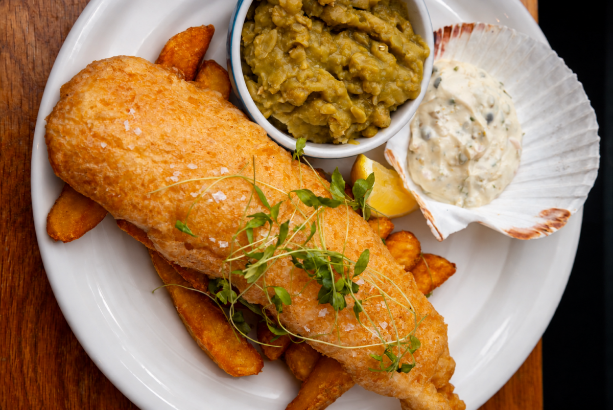 Fish and chips on a clean plate
