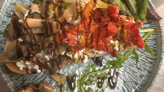 Grilled mushroom, sun blushed tomato